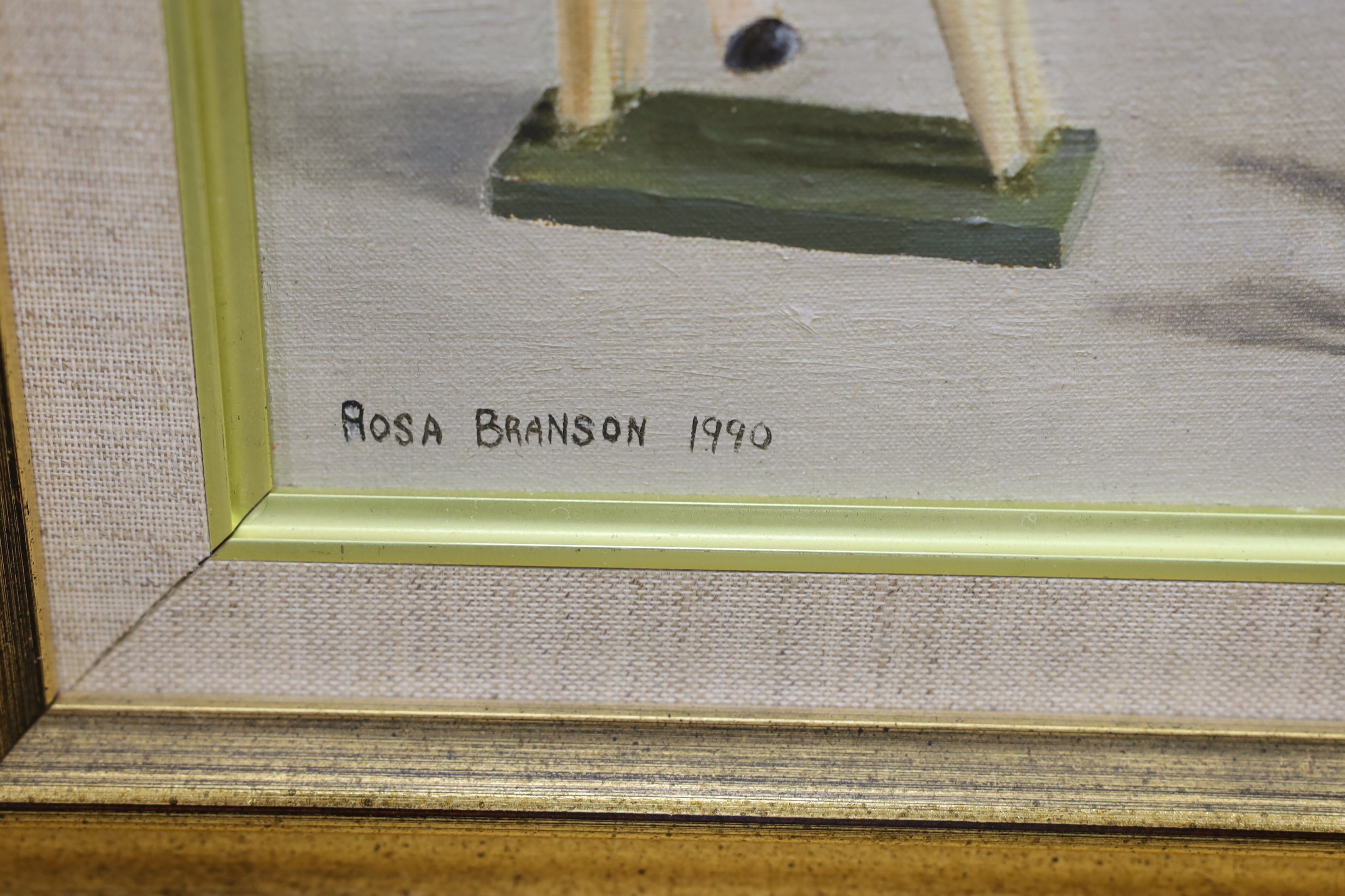Rosa Branson (b.1933), oil on canvas, 'Going for a walk', signed and dated 1990, 30 x 40cm